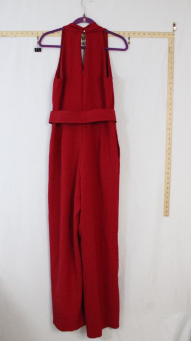Julia Jordan Women Size 10 Red Halter Wide Leg Belted Jumpsuit Formal Cocktail